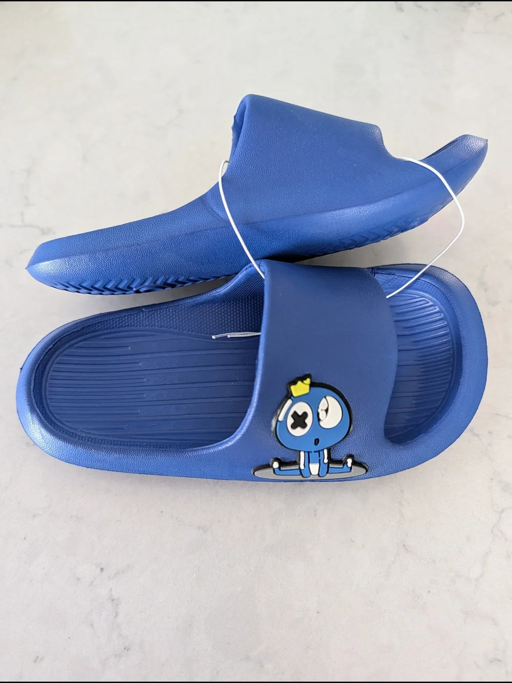 Kids Blue Slide Sandals with Cartoon Charm